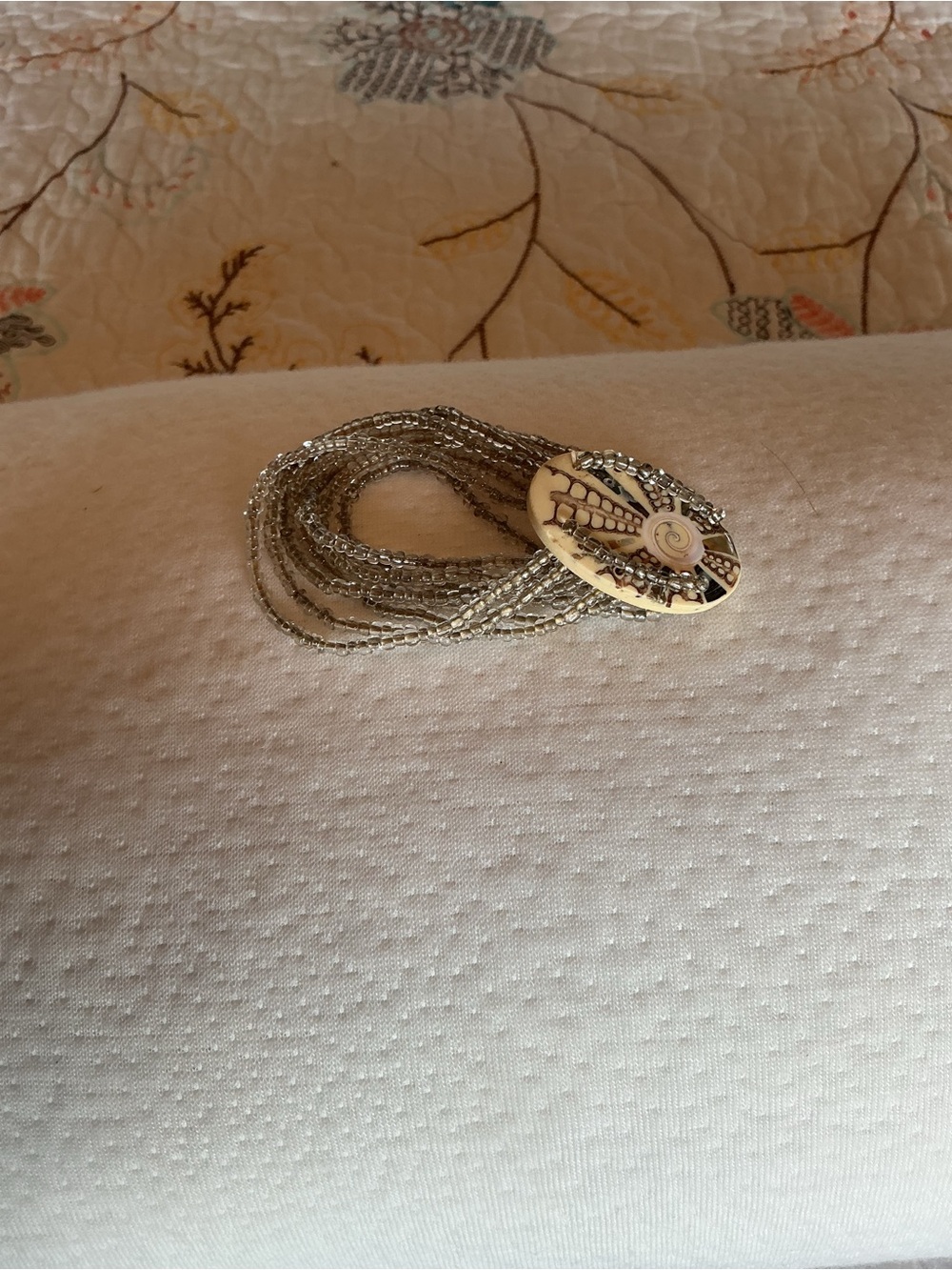 Anthropologie Silver Multi-Strand Beaded Bracelet with Ivory Decorative Button